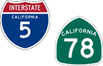 California Interstate 5 and State Route 78 icons