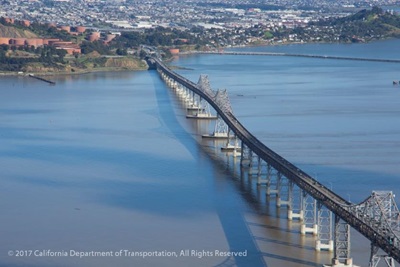 Photograph of the Richmond-San Rafael Bridge looking towards Richmond, California.