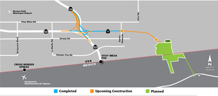 Construction map of the State Route 11/Otay Mesa East Port of Entry Project