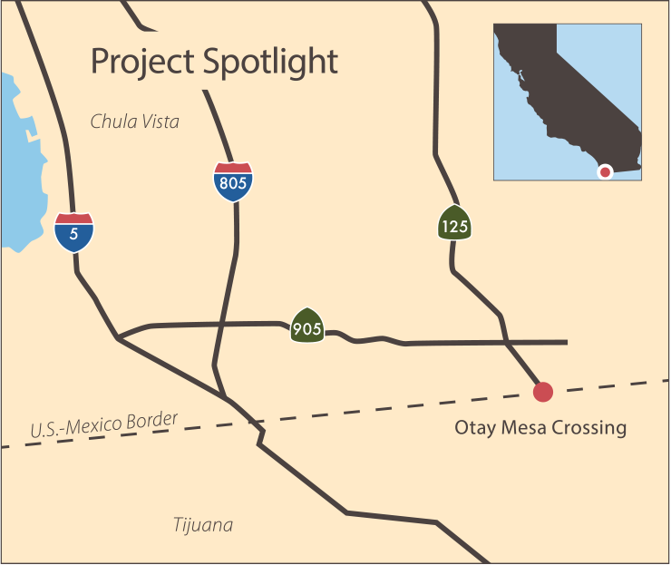 Illustrated map showing the location of the project on the Border of California and Mexico