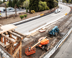 Photo thumbnail of construction equipment in the center divide of Interstate 5 in northern California