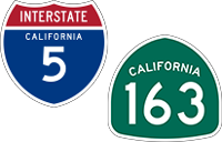 California Interstate 5 and State Route 163 icons