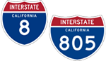 California Interstate 8 and 805 icons.