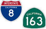 California Interstate 8 and State Route 163 icons