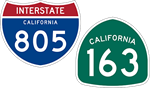 California Interstate 805 and State Route 163 Shields