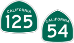 California State Routes 125 and 54 Shields