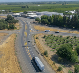 Aerial photo of Lomo Railroad crossing area on Highway 99 between Yuba City and Live Oak