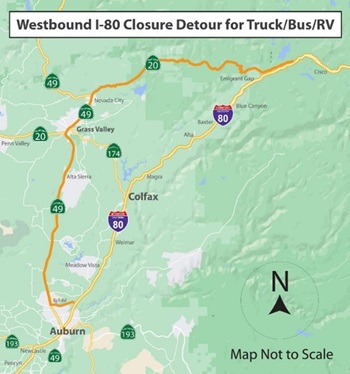 map of westbound I 80 closure detour