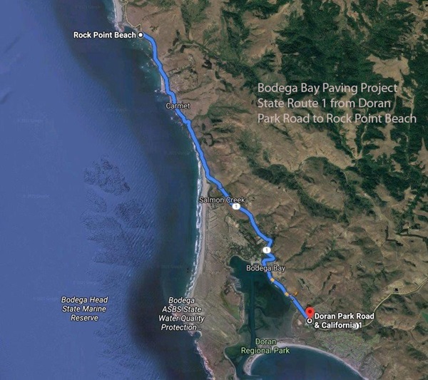2021-07-27 Paving Project on State Route 1 near Bodega Bay Underway map