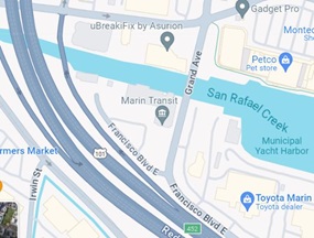Map showing the Second Street Offramp on US 101 in San Rafael, Marin County. 