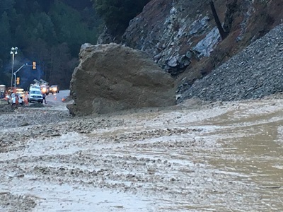 This boulder came down on top of the temporary detour on SR-299 during a slide on Jan. 19.