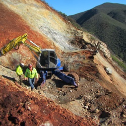 After storms ravaged the California coastline, Caltrans used a spider excavator to remove more than 20,000 cubic yards of dirt and rock to clear SR-41 between Morro Bay and Atascadero.