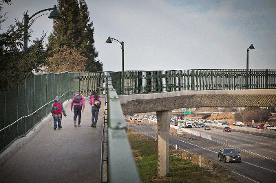 Pedestrian bridges over freeways are safe and convenient ways to encourage active transportation.