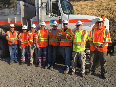 Caltrans Crew 646 from left to right: Supervisor Adam Wimberley, Equipment Operator II’s Jack Hildebrandt, Bill Loucks, Jeff Davis, Josh Vonderahe, Chris Cruse, as well as Leadworker Richard Hare and Equipment Operator II Steve Castelletto received the following thank you note from a grateful homeowner in Yosemite. Equipment Operator II Mark Tingley is not pictured, but also worked to save the Highway 41 house from the Railroad Fire.