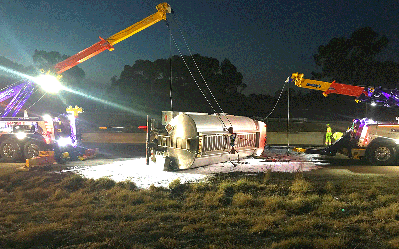 A gasoline tanker spilled 6,000 gallons of fuel spilled across all northbound lanes of U.S. Highway 101 in western Santa Barbara during the Thomas Fire evacuations. Although a flammable liquid clean-up of this magnitude would generally take 48 to 72 hours, Caltrans rallied the troops, and opened all lanes of this critical evacuation route within 24 hours.