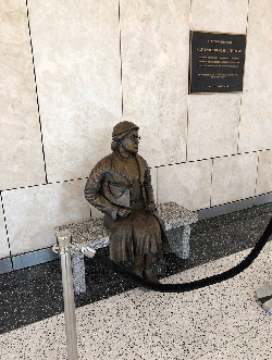 The Rosa Parks statue looks upon its new home at the Caltrans District 8 office, now known as the Rosa Parks Memorial Building.