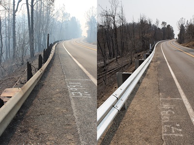Caltrans has already started repairing miles of guardrail after wildfires ravaged the state this summer.