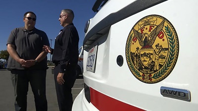 Marcial Pacek, left, and Chris Posey recently were reunited for the first time since Posey responded to help when Pacek was born Feb. 12, 1990, near a Caltrans toll plaza on the old Bay Bridge. Pacek, who like Posey is now a paramedic, has been called the “Bay Bridge Baby.”