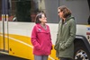 Ellen Greenberg, left, and Jeanie Ward-Waller chat beside a Sacramento Regional Transit bus during the “Practice Transit: SacRT Bus Demonstration” event in downtown Sacramento on March 12.