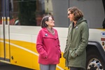 Ellen Greenberg; left; and Jeanie Ward-Waller chat beside a Sacramento Regional Transit bus during the “Practice Transit: SacRT Bus Demonstration” event in downtown Sacramento on March 12.