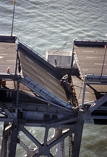 The earthquake, which registered 6.9 on the Richter scale, also caused a 50-foot portion of the San Francisco-Oakland Bay Bridge to fail.