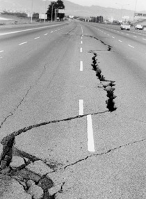 The earthquake opened up large cracks on the approach to the Bay Bridge Toll Plaza.