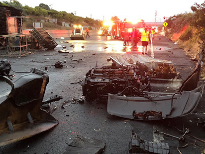 Caltrans cleaned up after a truck carrying hens crashed along I-80 in San Pablo on Sept. 5, 2019.