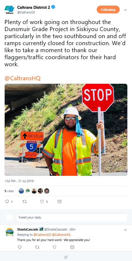 Caltrans District 2 is treated to acclaim on Twitter.