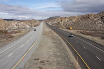The overpass for South Landing Road near Lake Crowley affords a sweeping southward look of U.S. Highway 395.