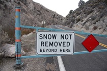 Snow tires and chains won't cut it; if you want to take State Route 89 up from U.S. 395 toward Markleevilee, you'll need to wait until mid- to late spring.