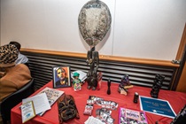 A familiar face peers out from the art display table at the late-February event in Caltrans' boardroom.