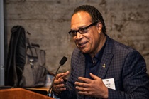 Jay King, president of the Black Chamber of Commerce and master of ceremonies, speaks at the Black History Month Program on Feb. 27 in downtown Sacramento.
