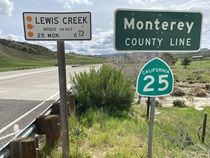 As it makes its way down to a dead-end at State Route 198, State Route 25 crosses counties, from San Benito to Monterey.