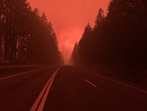 State Route 199 had a most eerie look due to wildfires in District 1. (Photo by Johnnie James)