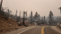 A gas station along State Route 169 in District 6 was destroyed by the Creek Fire.