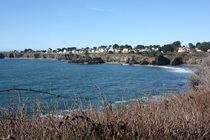 A few miles south of Fort Bragg, Highway 1 passes Mendocino, a small town known for its artists and bed-and-breakfasts.