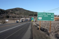 As it approaches Clear Lake, State Route 20 meets up with State Route 53, which passes through the town of Clearlake to the south. 