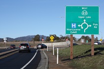 As State Route 20 skirts the northwest portion of Clear Lake, it passes through two recently Caltrans-constructed roundabouts.