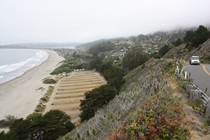 Just south of Stinson Beach, Highway 1 ascends to a commanding lookout point where the beach's impressive size is in full frame.