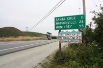 As Highway 1 makes its final southbound approach to Santa Cruz, views of the Pacific Ocean go away for a bit.