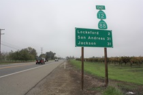 A couple of miles west of Lockeford, State Route 12 teams with State Route 88 through yet more wine country.