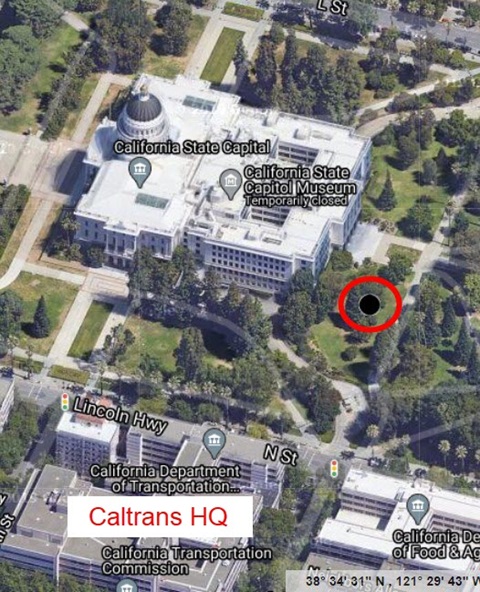 The red circle shows the current location of the monument. The Capitol Annex, to the right (east) of the dome, is going to be redone.