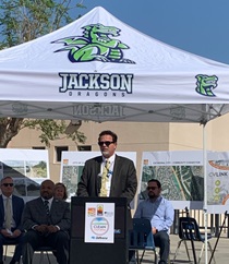 District 8 Director Michael Beauchamp speaks during a Clean California event April 7 at Jackson Elementary School in Indo.
