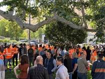 A crowd of Caltrans workers gathered in San Luis Obispo for the Workers Memorial ceremony.