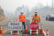 District 2 Maintenance employees oversee the State Route 70 road closure due to the Dixie Fire in 2021. (Photo by Haleigh Pike)
