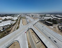 In District 7, an aerial view of the nearly completed reconstruction of Valley View Interchange at Interstate 5 in La Mirada (Photo by Samer Momani)