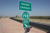 Motorists can exit off State Route 43 here to head eastward toward Visalia. Westward, SR-198 goes to Hanford.