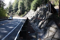 Rock-slope reinforcements help keep motorists safe on State Route 116 a bit east of Monte Rio.