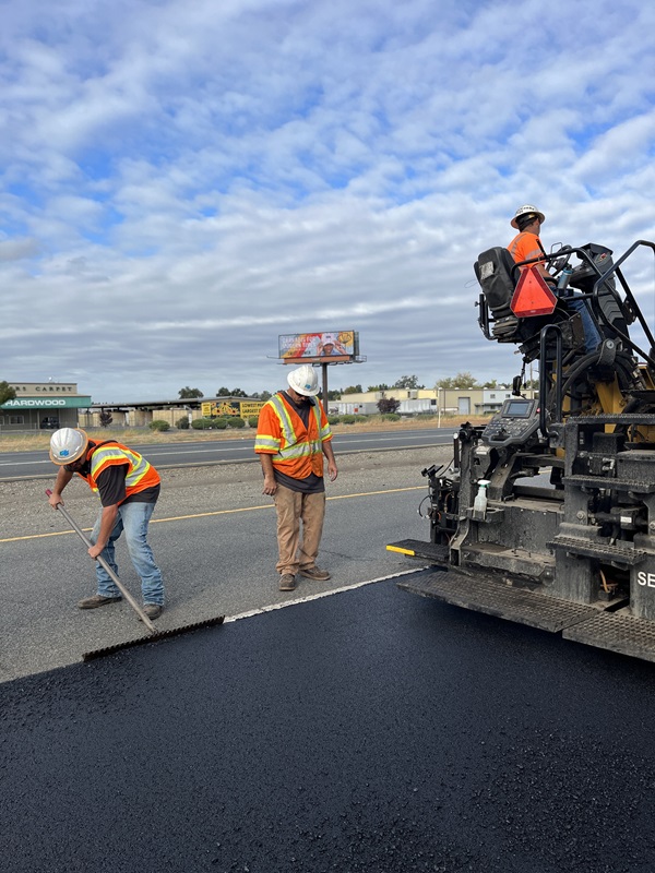 District 3's Chico Maintenance crew performs pavement grinding and asphalt work on State Route 99 on Sept. 16. (Shown are Cody Jernigan, Tyler Long and Jeremy Page)