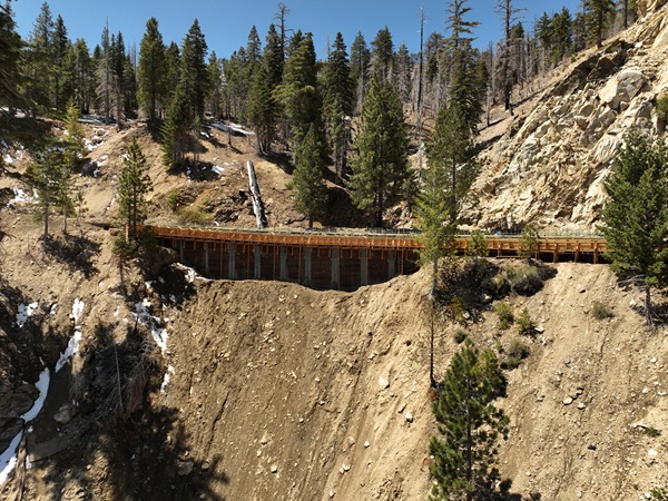 New “soldier pile” retaining wall constructed on State Route 2 in Angeles National Forest in District 7. 